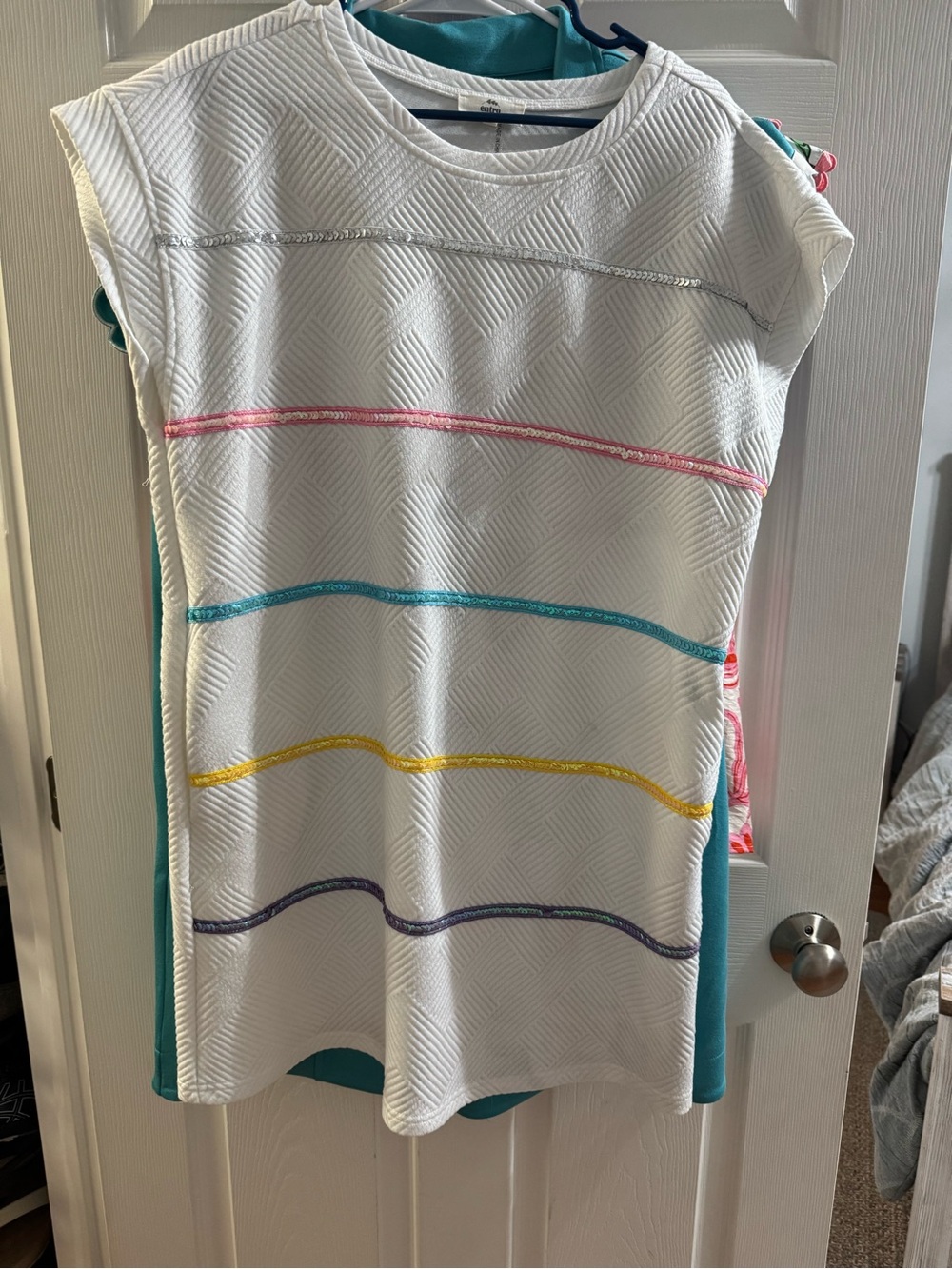 entro White Textured Tank with Pink, Teal, Yellow & Purple Stripes